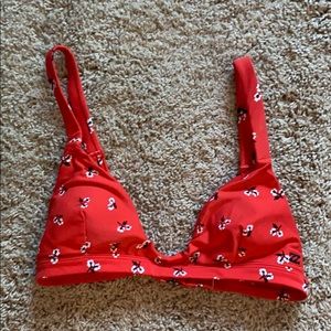 billabong red floral scoop neck bikini top